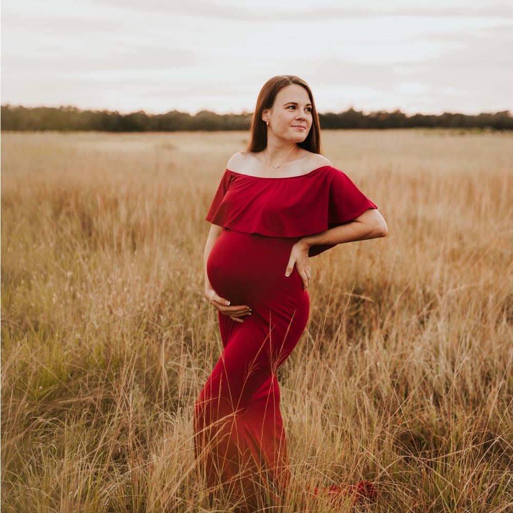 Pinkblush Off-Shoulder Red Maternity Dress